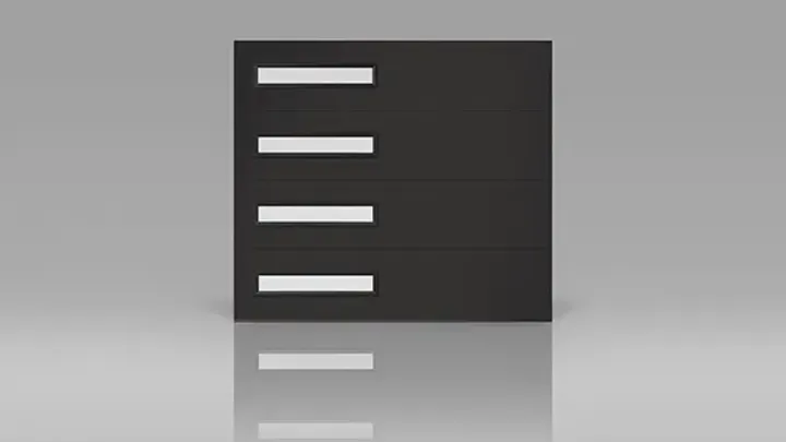 Flush contemporary black garage door with a minimalist flat face