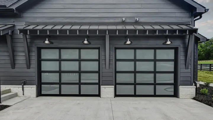 Full-view glass and aluminum modern garage door
