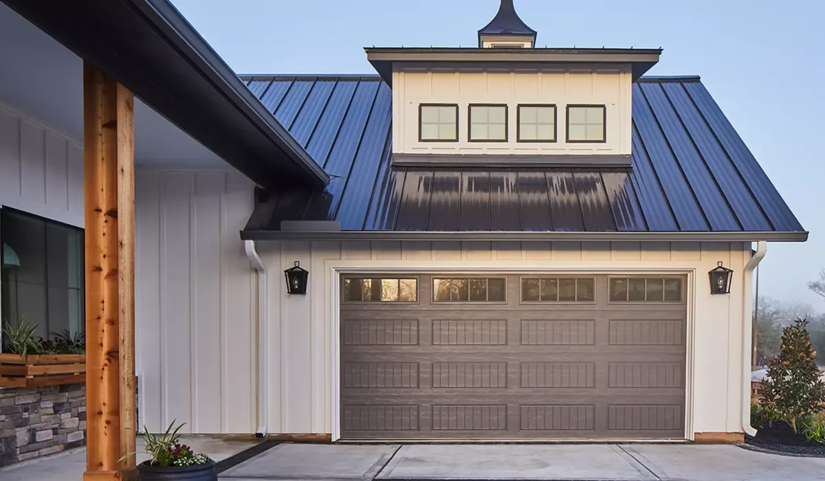 Charcoal steel garage door on a Tampa home